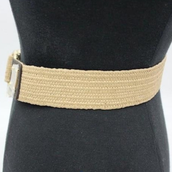 Michael Kors Leather Raffia Stretch Belt - Picture 3 of 6